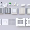 White Ventilation System Components With Various Shapes Grilles Filters And Designs 3d model