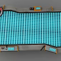 Futuristic Mobile Tech Platform With Blue Grid Surface Control Panel Orange Accents And Wheels 3d model