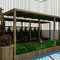 Modern Outdoor Courtyard Space With Circular Structure Green Plants And Fencing Design