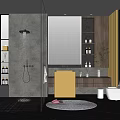 Modern Bathroom Interior Design With Glass Shower Marble Walls Wooden Elements And Round Rug