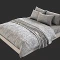 Modern Double Bed With Gray Linen Bedding And Plush Pillows 3d model