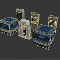 Industrial Scene Components With Blue Storage Crates Metal Frames And Equipment Parts