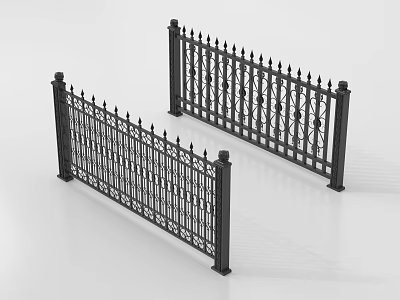 Black Decorative Metal Railing With Spiked Top And Ornamental Patterns For Garden 3d model
