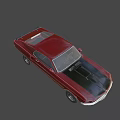 Red Classic Two Door Muscle Car With Black Hood Gold Stripes And Vintage Style