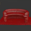 Classic Stone Curved Bench With Ornate Armrests On Brick Paved Surface