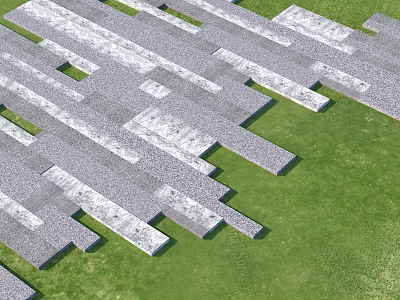 Garden Paving With Gray Stone Slabs In Geometric Pattern And Green Grass 3d model