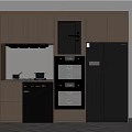 Modern Open Kitchen Interior With Wooden Cabinets And Black Appliances
