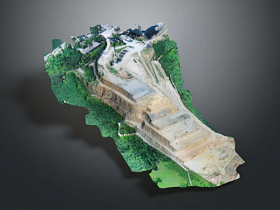 Cartoon Scene With 3D Terrain Model Green Vegetation Layered Steps White Gray Layers 3d model