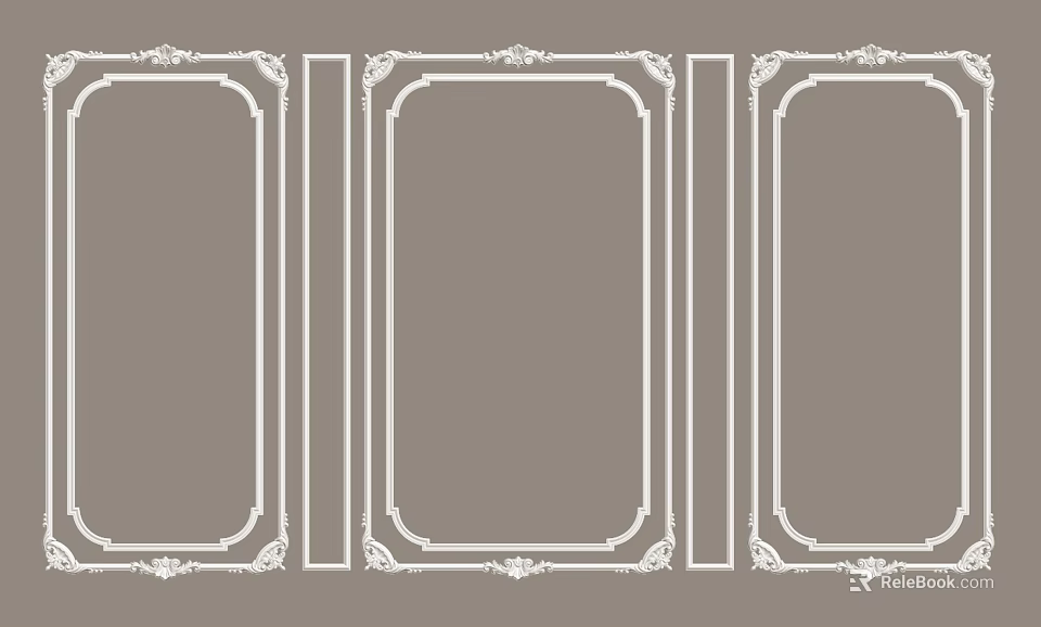 Decorative Lines Frame Design With Elegant Ornate White Borders On Gray Background 3d model 