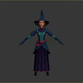 Witch Character in Blue Hat Purple Robe with Pink Sash and Outstretched Hands