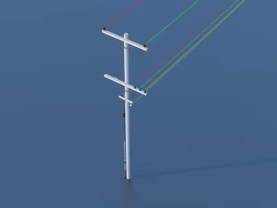 White Utility Pole With Red And Green Wires Against Blue Background 3d model