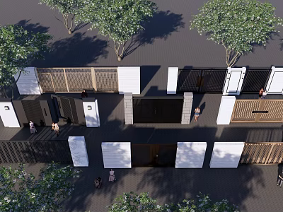 Modern Building Facade Design With White Walls Wooden Elements And Trees 3d model
