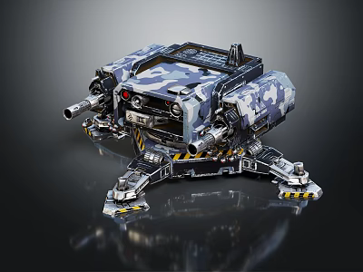 Military Camouflage Combat Robot Featuring Multiple Cannons And Mechanical Legs 3d model