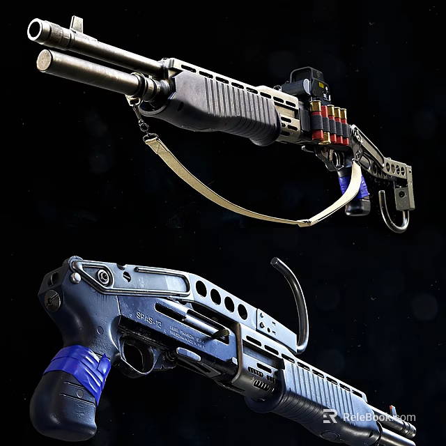 Modern Tactical Firearms with Scope Magazine Strap and Blue Grip Metal Components 3d model 