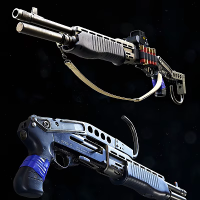 Modern Tactical Firearms with Scope Magazine Strap and Blue Grip Metal Components 3d model