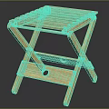 Wooden Folding Stool With Slatted Seat Cross Legs And Metal Rivets