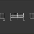Modern Metal Mesh Fence Models with Support Posts and Concrete Base Structures 3d model