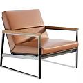 Modern Stylish Accent Chair With Brown Leather Upholstery And Sleek Metal Frame