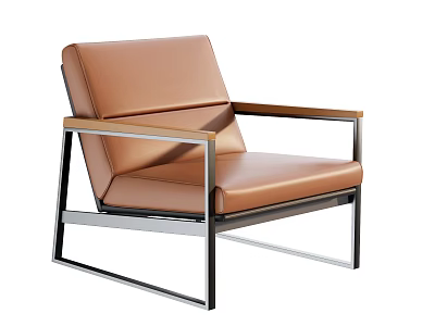 Modern Stylish Accent Chair With Brown Leather Upholstery And Sleek Metal Frame 3d model
