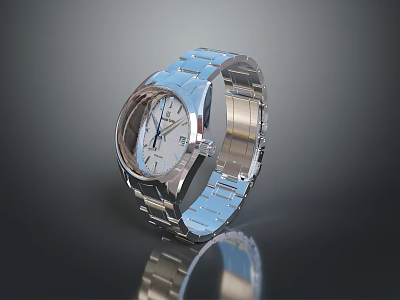 Modern Elegant Silver Watch With Stainless Steel Band And White Dial Shiny Surface 3d model