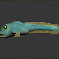 Vibrant Turquoise Aquatic Creature with Scaly Body Large Yellow Eyes and Colorful Fins 3D Rendering