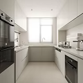 Sleek Modern Kitchen Interior With White Cabinets Countertop Appliances And Window 3d model