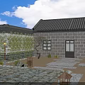 Traditional Garden Landscape with Courtyard Stone Pathway Plants and Stone Lanterns