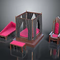Vintage Pink Upholstered Bedroom Furniture With Canopy Bed Chaise Lounge Stool And Chair