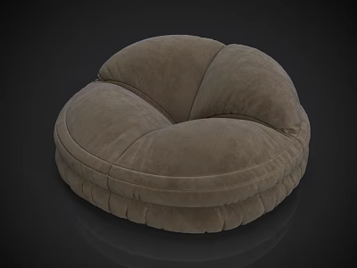 Light Brown Round Velvet Bean Bag Chair For Comfortable Living Room Seating 3d model