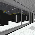 Data Center Elevator Aisle With Server Racks White Flooring And Ceiling Lighting 3d model