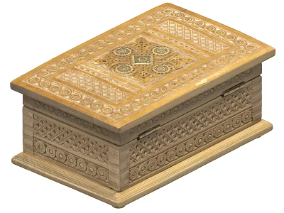 Intricately Carved Wooden Decorative Box Featuring Ornate Patterns And Crafted Details 3d model