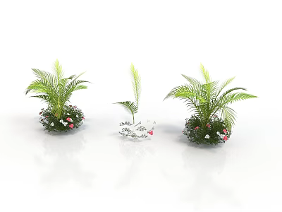 Green Leafy Decorative Potted Plants With Floral Accents And Stylish Planters 3d model