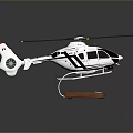 White Helicopter Model With Black Windows On Brown Wooden Display Stand 3d model