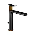 Modern Black Faucet with Gold Accents and Sleek Design for Bathroom Sinks