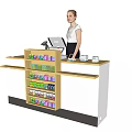 Mall Counter With Staff Standing At Computer Cash Register And Shelves Stocked With Products