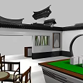 Traditional Chinese Architecture With White Walls Black Eaves Round Arch Bamboo And Reception Counter