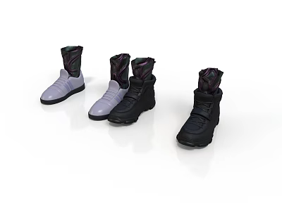 Gray And Black High Top Shoes With Textured Upper Fashionable Footwear 3d model