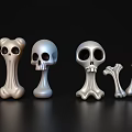 Modern Artistic 3D Metallic Skull And Bone Models On Black Background 3d model