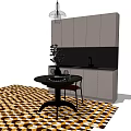 Modern Dining Table Set With Gray Cabinets Pendant Light And Geometric Floor 3d model