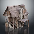 Rustic Wooden House Exterior With Sloped Roof Stone Chimney And Wooden Staircase Porch