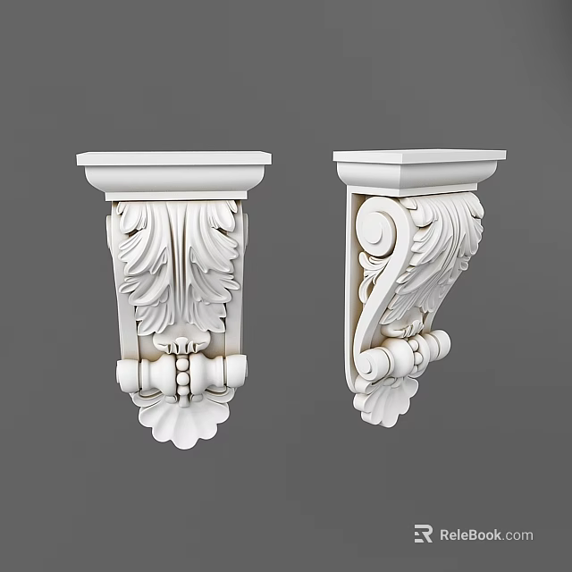 White Decorative Corbels With Intricate Carved Leaf And Scroll Patterns Design 3d model