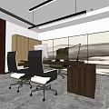Modern Office Interior Featuring Sofa Tables Chairs Large Windows And Wall Painting 3d model