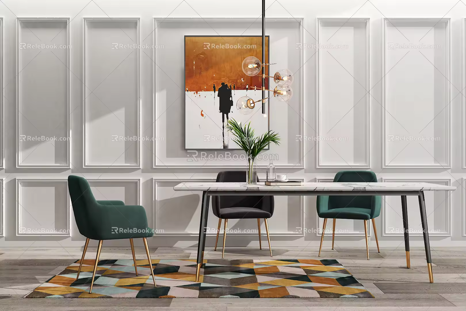 Light Luxury Dining Table and Chair Combination Table and Chair Combination 3d model