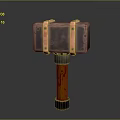 Vintage Hammer With Leather Wrapped Head And Metal Straps Wooden Handle With Grain Metal Base