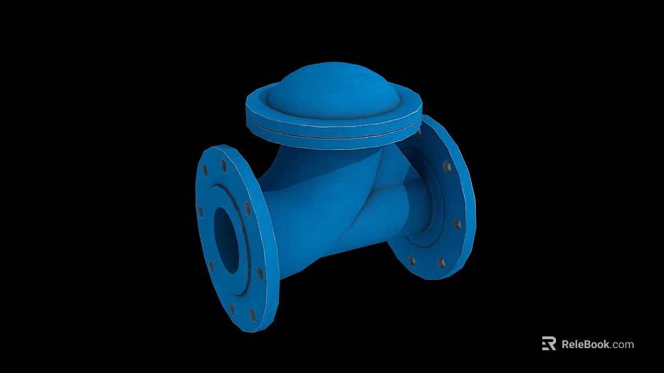 Blue Industrial Pipeline Valve With Flange Connection And Mechanical Structure 3d model 
