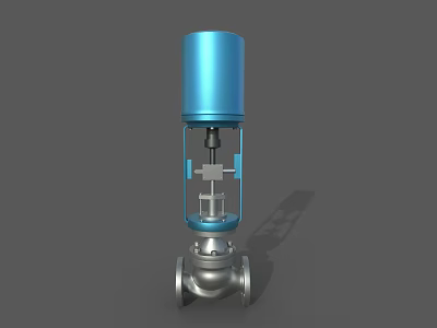Industrial Control Valve With Blue Top And Stainless Steel Body Structure 3d model