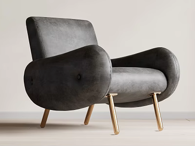 Modern Gray Velvet Accent Chair With Curved Arms And Gold Metal Legs 3d model