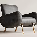Modern Gray Velvet Accent Chair With Curved Arms And Gold Metal Legs