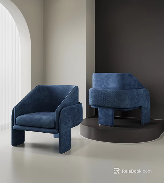 Stylish Blue Velvet Leisure Chairs With Modern Design And Comfortable Armrests 3d model 