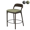 Modern Wooden Bar Stool With Curved Backrest Light Green Fabric Seat And Black Footrest